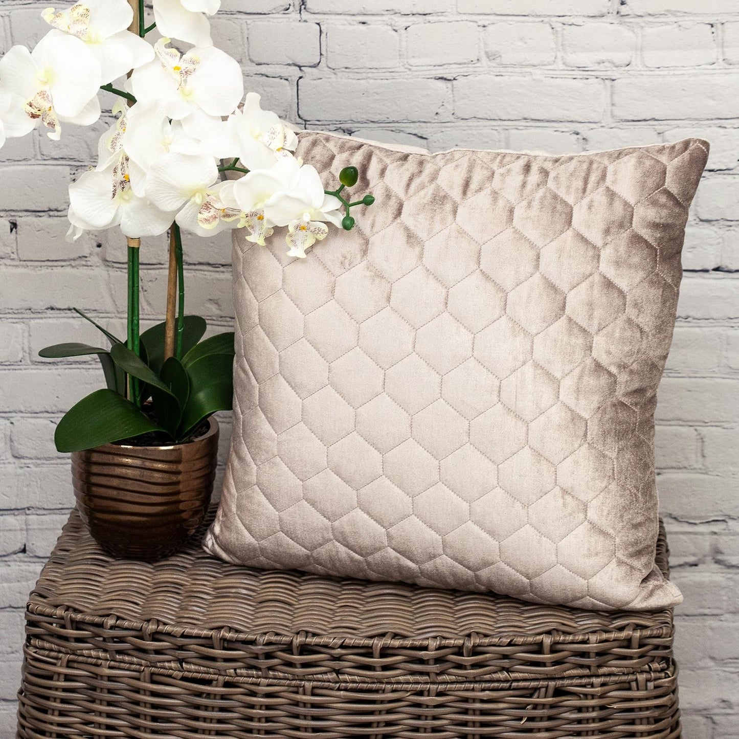 Taupe Tufted Velvet Quilted Throw Pillow