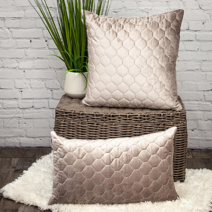 Taupe Tufted Velvet Quilted Throw Pillow