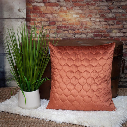 Burnt Orange Tufted Velvet Quilted Throw Pillow