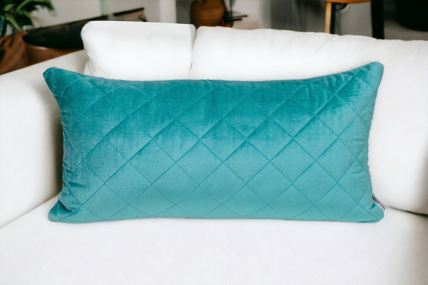 Tufted Diamond Aqua Transitional Lumbar Pillow