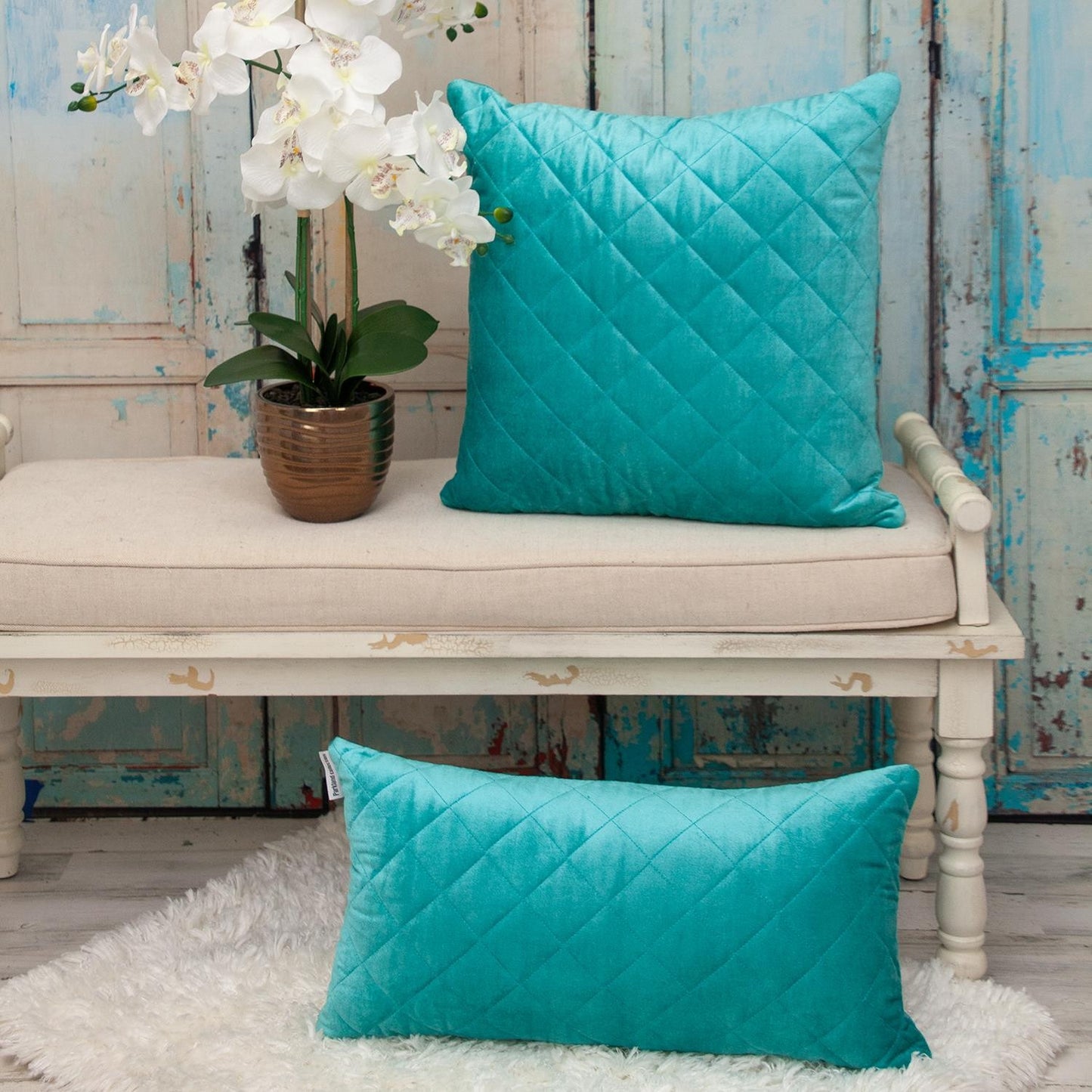 Tufted Diamond Aqua Transitional Lumbar Pillow