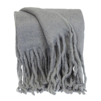 Gray Knitted Acrylic Solid Color Reversable Throw