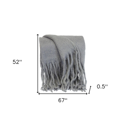 Gray Knitted Acrylic Solid Color Reversable Throw