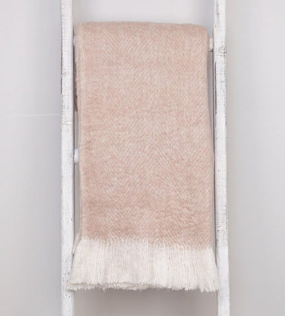 Supreme Soft Pink and White Herringbone Handloomed Throw Blanket