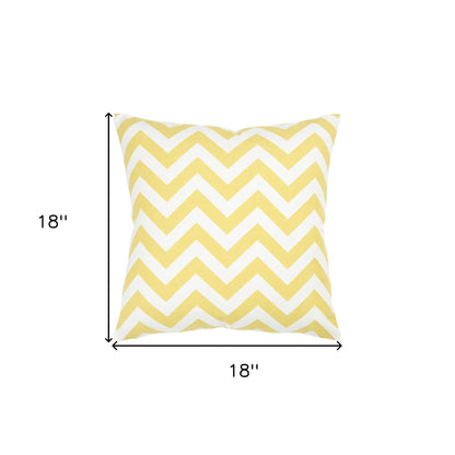 18" Yellow and Ivory Cotton Throw Pillow