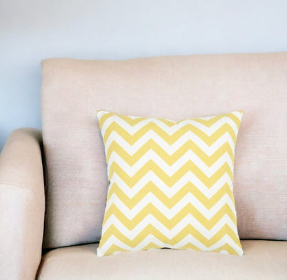 18" Yellow and Ivory Cotton Throw Pillow