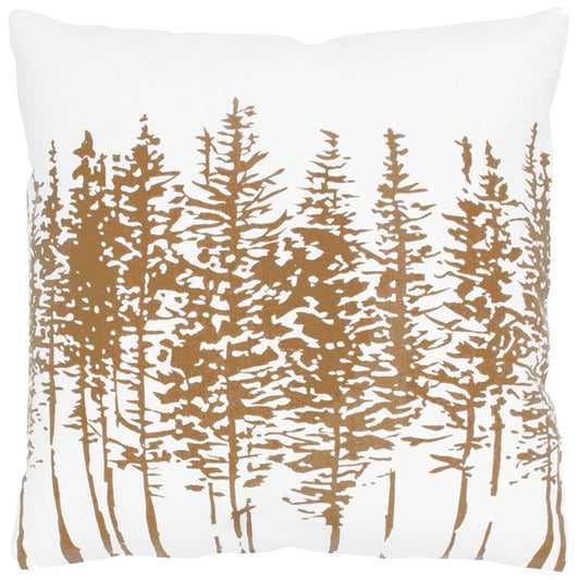 18" Brown and Ivory Forest Cotton Throw Pillow