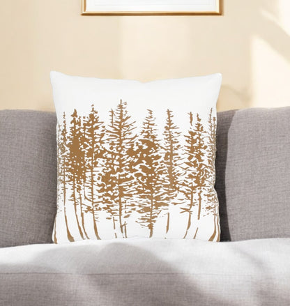 18" Brown and Ivory Forest Cotton Throw Pillow