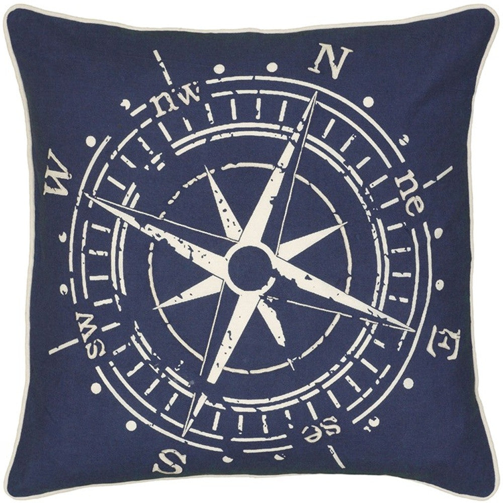 18" Navy and White Nautical Compass Throw Pillow