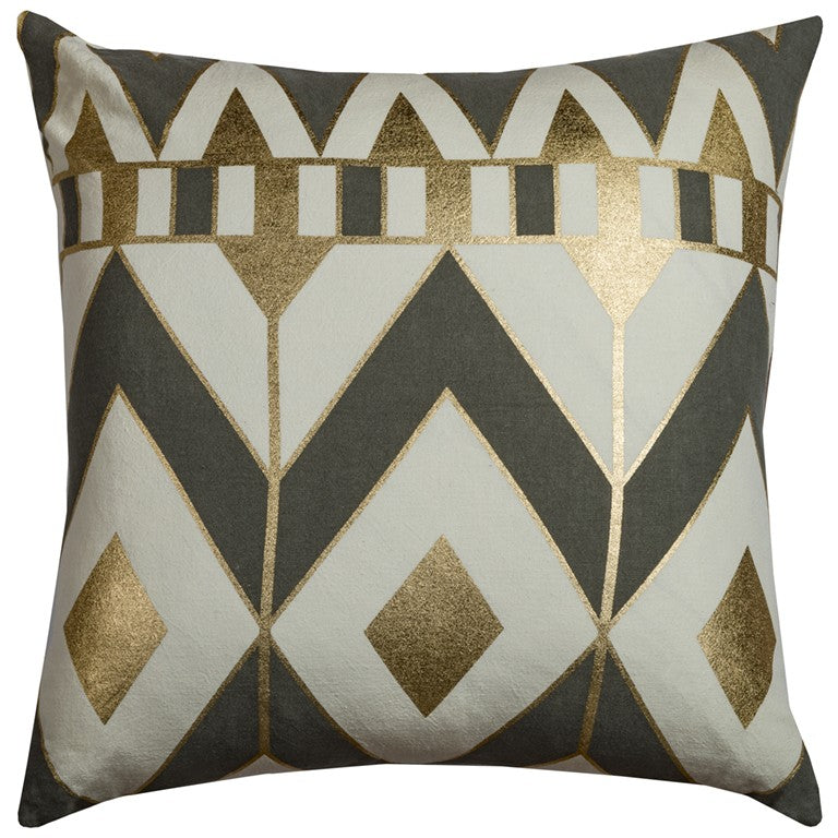 20" Gray and Ivory Geometric Cotton Throw Pillow