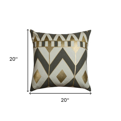 20" Gray and Ivory Geometric Cotton Throw Pillow