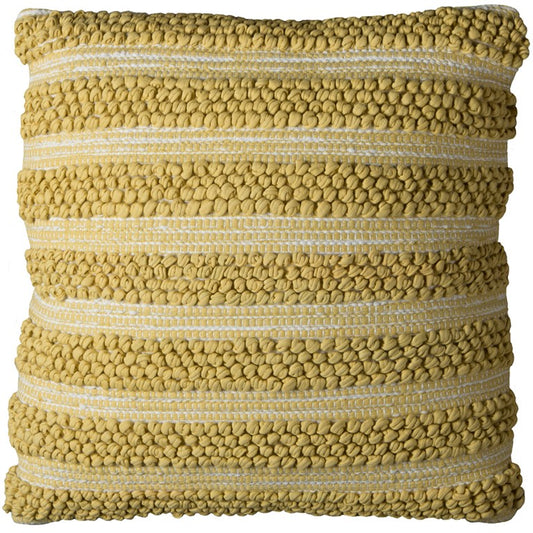 20" Yellow and Beige Cotton Throw Pillow