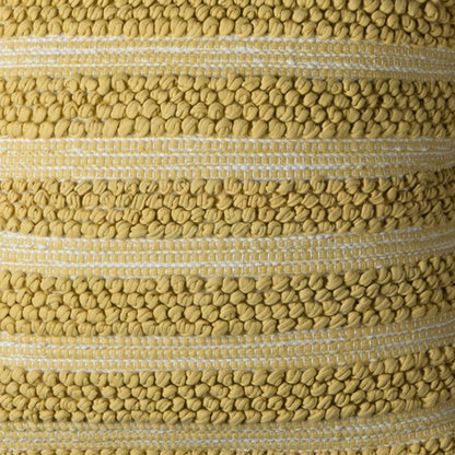 20" Yellow and Beige Cotton Throw Pillow