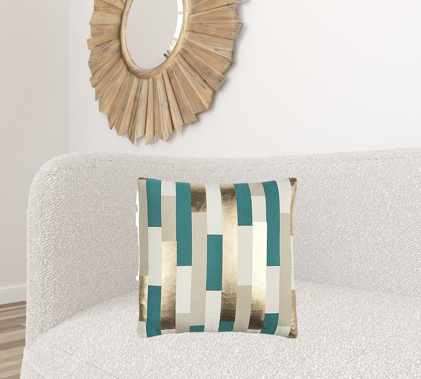 Teal Gold Metallic Stripe Throw Pillow