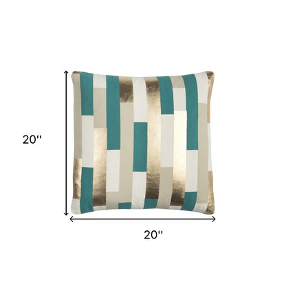 Teal Gold Metallic Stripe Throw Pillow