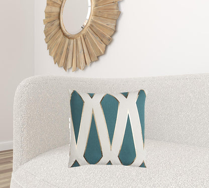 Teal Ivory Geometric Linework Throw Pillow