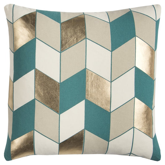 Teal Gold Striped Chevron Throw Pillow