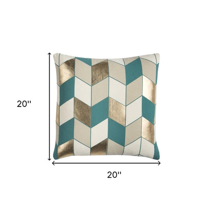 Teal Gold Striped Chevron Throw Pillow