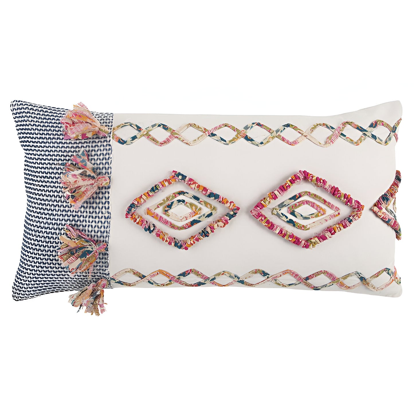 14" X 26" Natural Navy Pink Cotton Throw Pillow