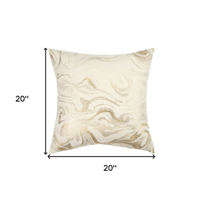 20" X 20" Gold and Ivory Swirl Cotton Zippered Pillow