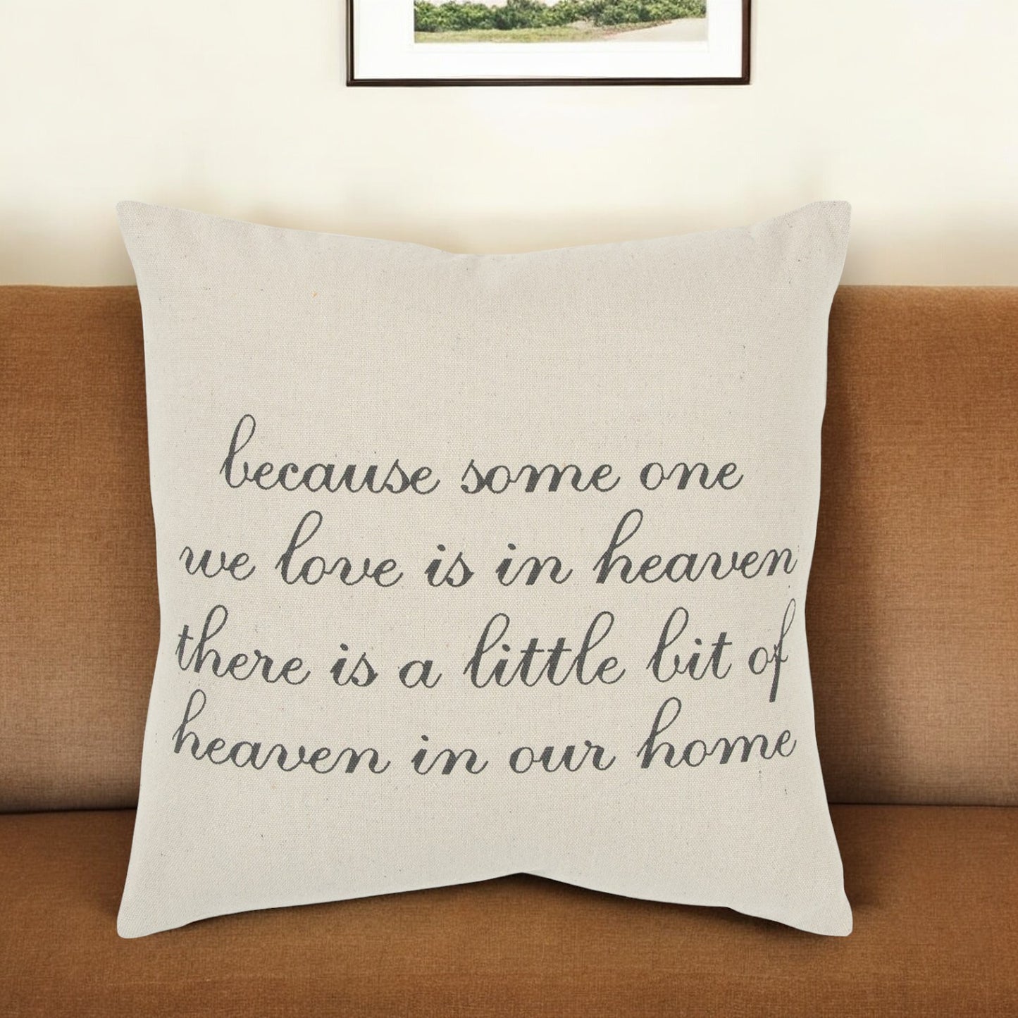 20" Natural and Gray Heaven In Our Home Cotton Throw Pillow