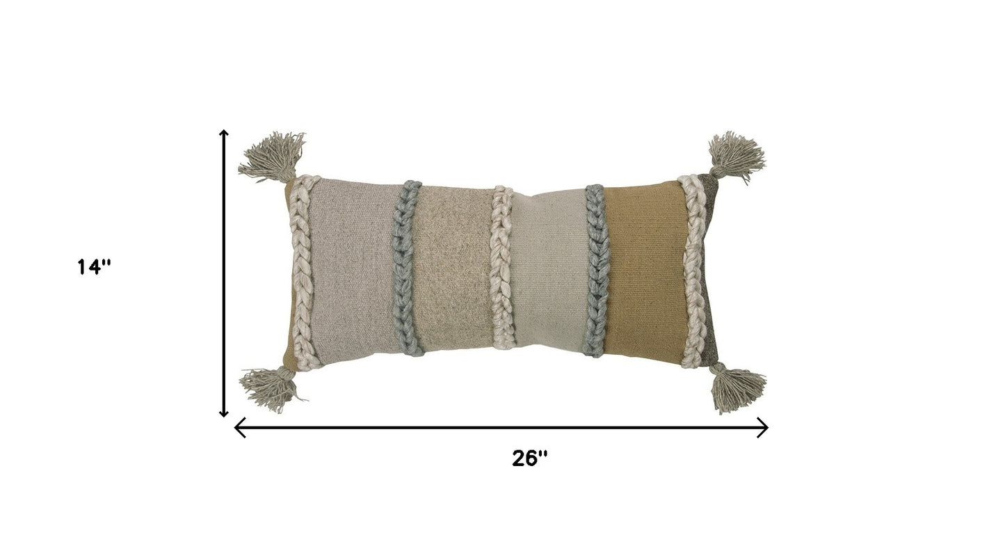 Beige Brown Braided Stripe Lumbar Pillow