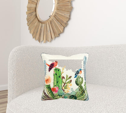 White Green Botanical Garden Throw Pillow