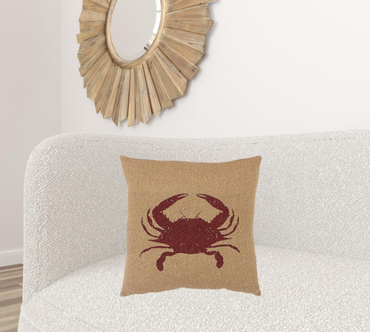 Tan Brown Distressed Crab Throw Pillow