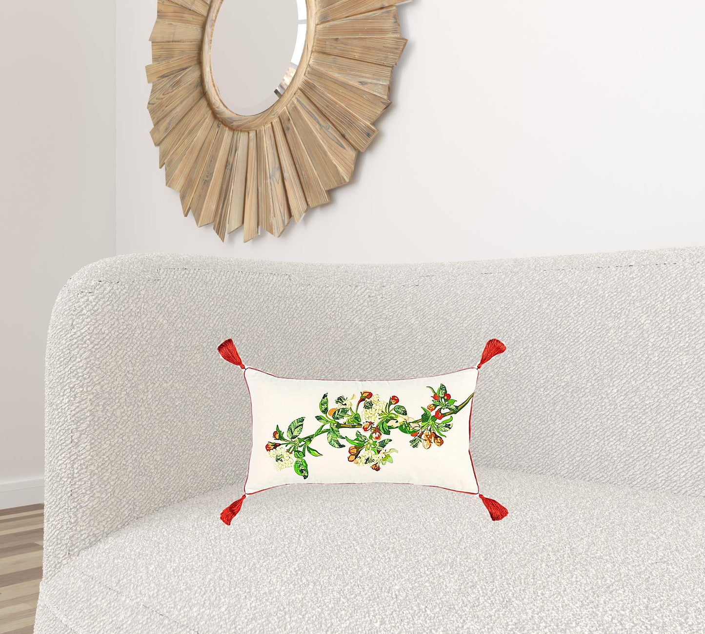 White Red Spring Greenery Lumbar Pillow