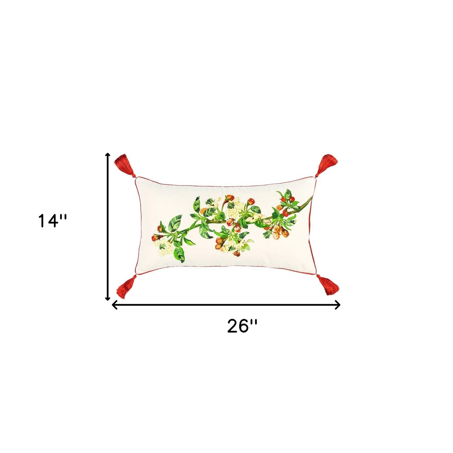 White Red Spring Greenery Lumbar Pillow