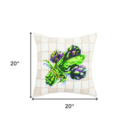 White Green Artichoke Waffled Throw Pillow