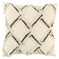 18" Cream and Black Textured Lattice Throw Pillow