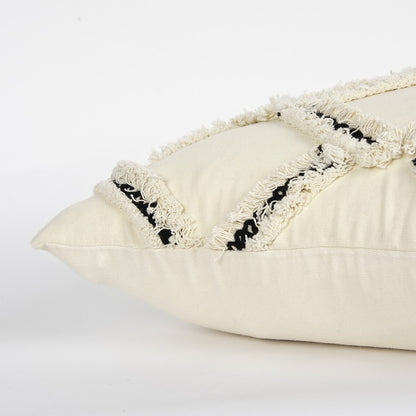 18" Cream and Black Textured Lattice Throw Pillow