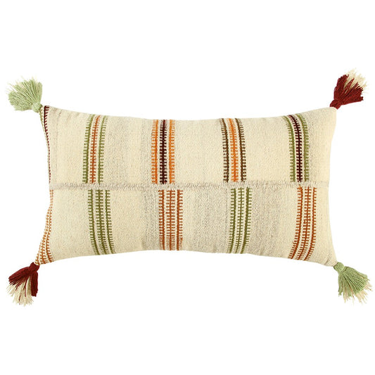 Cream Accent Striped Boho Chic Lumbar Pillow