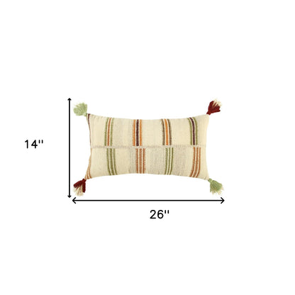 Cream Accent Striped Boho Chic Lumbar Pillow