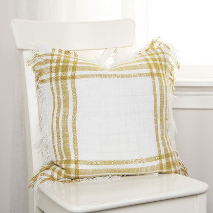 White Gold Open Plaid Textured Throw Pillow