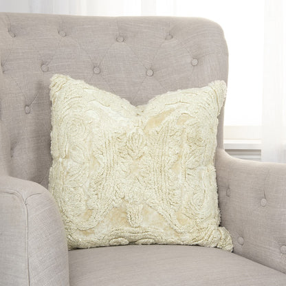 Ivory Botanical Tufted Pattern Throw Pillow