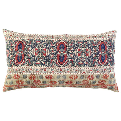 Red Beige Patterned Panel Lumbar Pillow