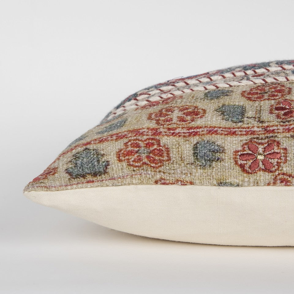 Red Beige Patterned Panel Lumbar Pillow