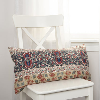 Red Beige Patterned Panel Lumbar Pillow