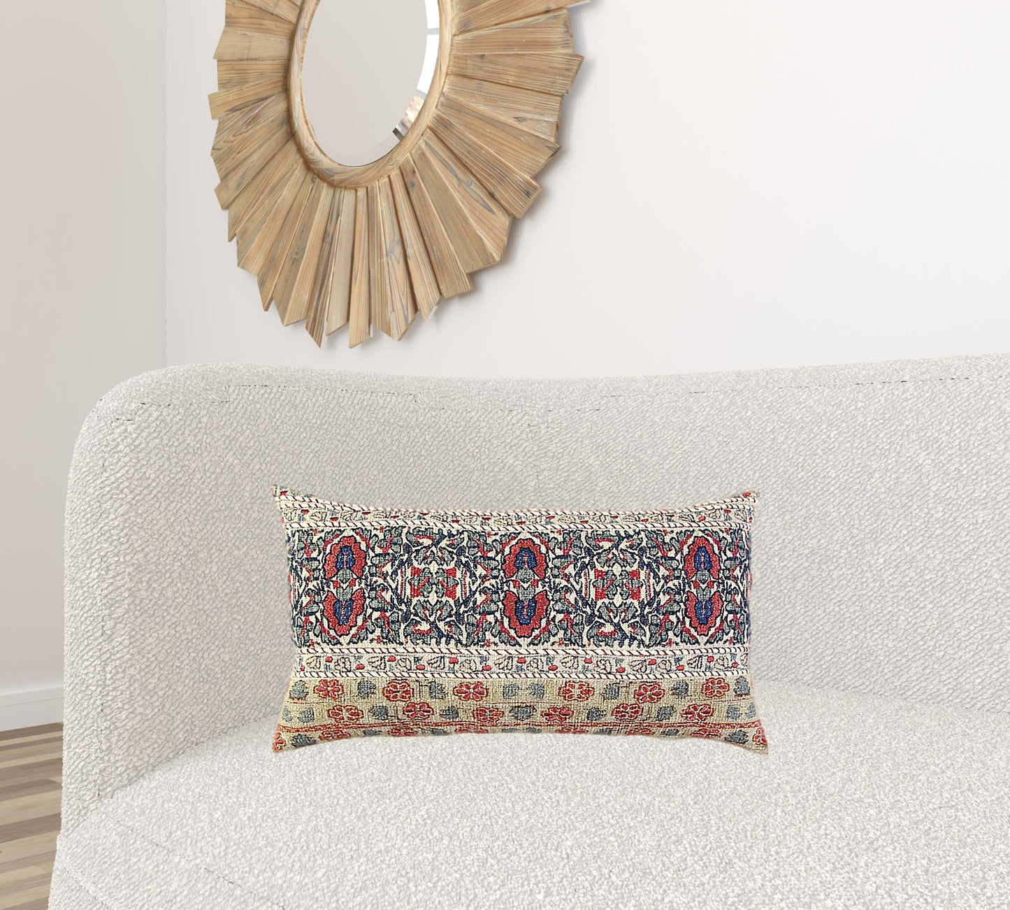 Red Beige Patterned Panel Lumbar Pillow