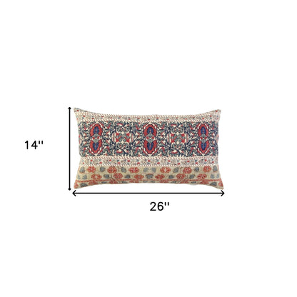 Red Beige Patterned Panel Lumbar Pillow