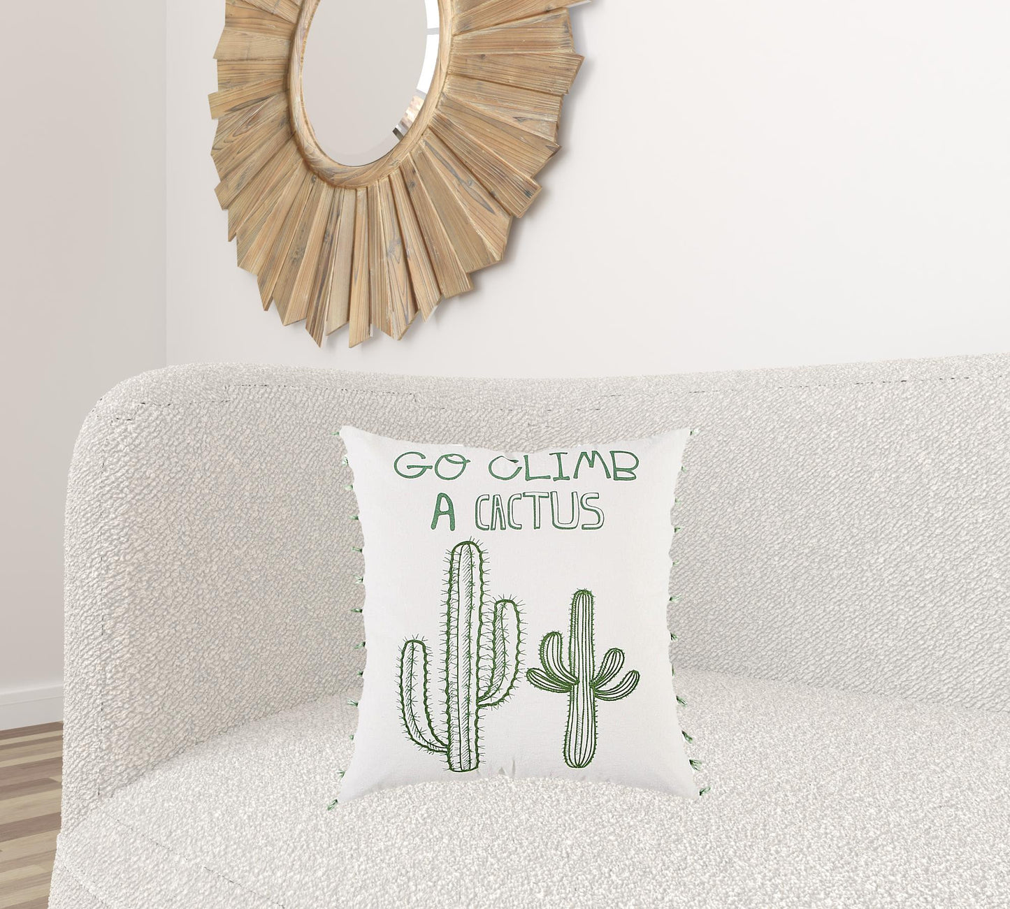 White Green Climb A Cactus Throw Pillow