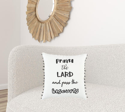 Black and White Praise The Lard Tasseled Throw Pillow