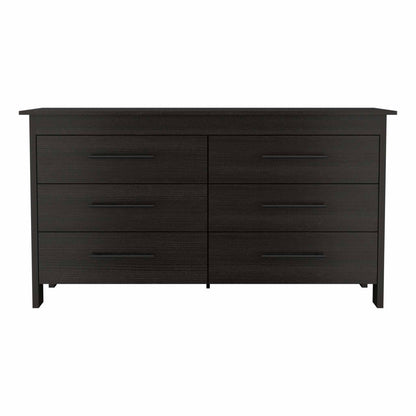 59" Black Six Drawer Double Dresser