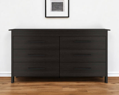 59" Black Six Drawer Double Dresser