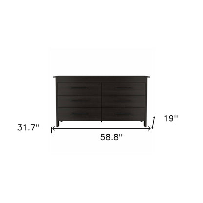 59" Black Six Drawer Double Dresser