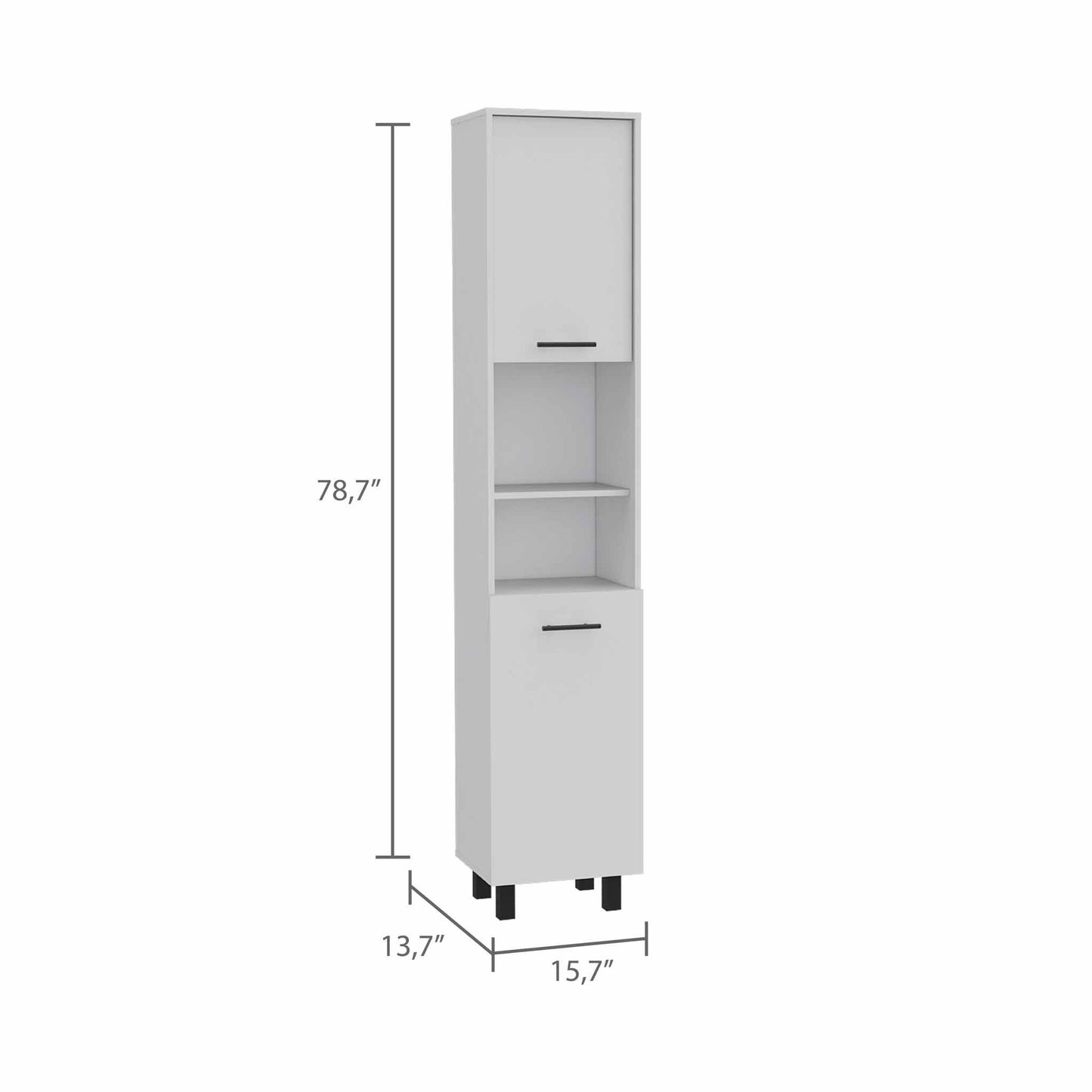 78" Modern White Pantry Cabinet with Five Shelves