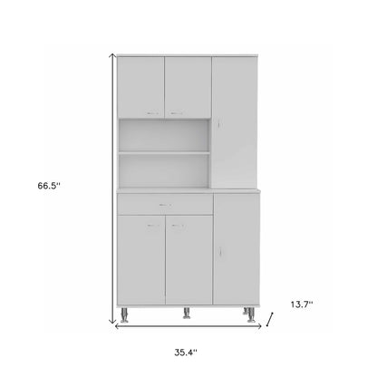 67" White Pantry Cabinet with Five Storage Shelves