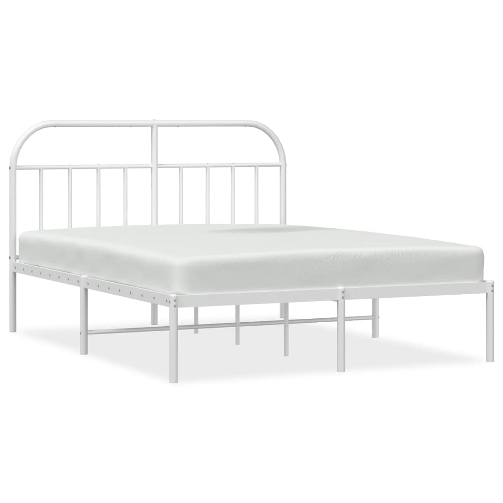 Metal Bed Frame without Mattress with Headboard White 59.1"x78.7"